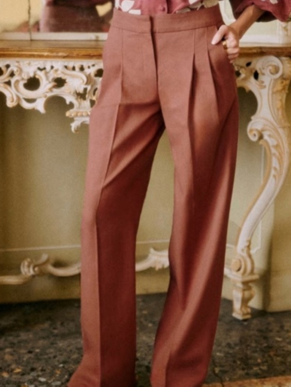 Sezane rust-brown wide leg trousers